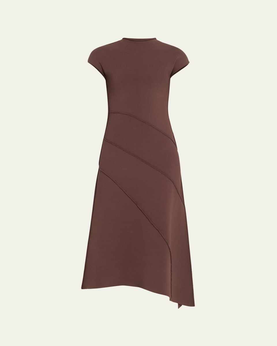 Asymmetrical Seamed Knit Midi Dress